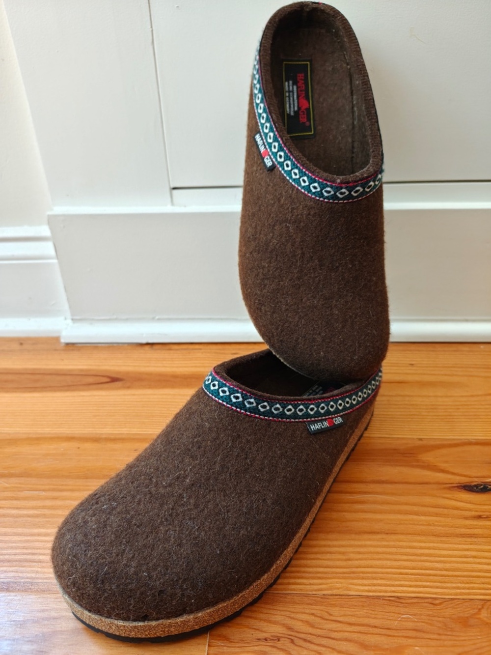 Haflinger Grizzly Clog Slippers Mens 43 US 10 Brown Chocolate Wool Felt Mules